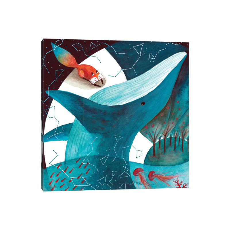 Fox And Whale III by The Cosmic Whale - Wrapped Canvas Gallery-Wrapped Canvas Giclée, 66.04 cm H x 66.04 cm W x 1.91 cm D