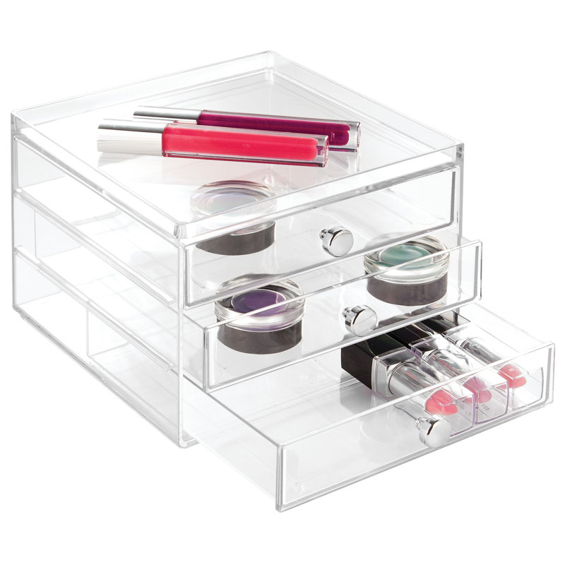 Clear Plastic 3-Drawer Slim Desk Organizer with Chrome Knobs