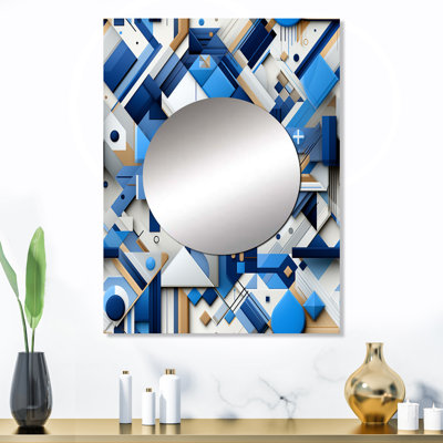 Grille bleue et blanche - miroir mural géométrique, miroir décoratif géométrique, impression d'art en métal