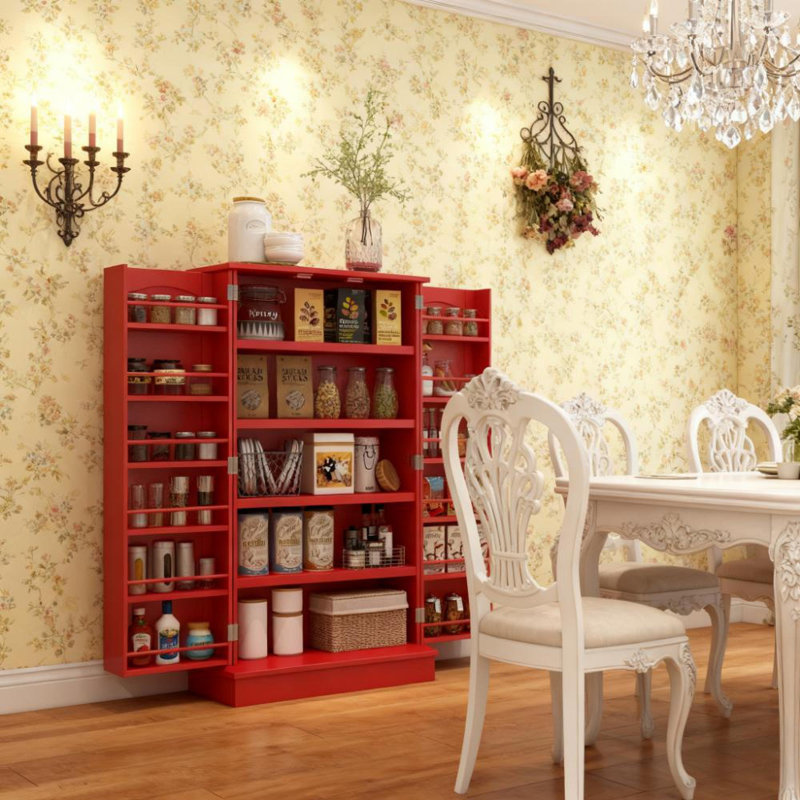 Spacious Pantry Cabinets, Red Mdf Modern Kitchen Storage For Home