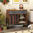 Large Record Player Stand with Charging Station, 2 Fabric Drawers, Adjustable Shelf Rustic Brown & Gray
