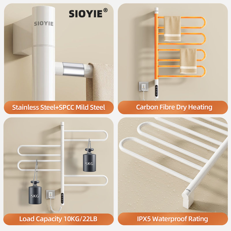 Barre à serviettes chauffante électrique, radiateur de salle de bain intelligent, radiateur de salle de bain à brancher / câblé, support pour sèche-serviettes