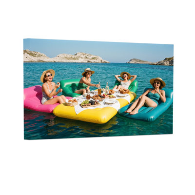 Fashion Floating Pool Party Scene With Friends