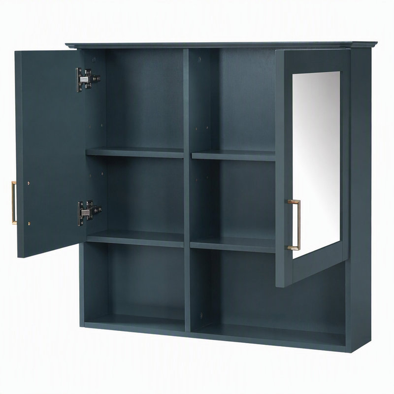 Armoire de salle de bain murale 2 en 1 avec miroir HD et tablettes réglables, Bleu