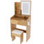 Table de coiffeuse avec miroir à DEL, prise de courant et support pour sèche-cheveux - conception d'espace pour les petites chambres, 2 tiroirs de rangement, éclairage réglable moderne à 3 niveaux, douille, tabouret de chambre compacte, Smart