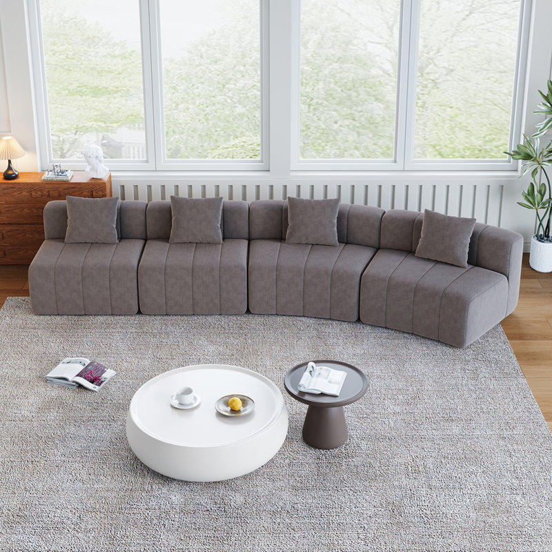 Canapé modulaire courbé en chenille avec 4 coussins, canapé modulaire symétrique courbé, deux sièges courbés et deux sièges simples, deux sièges courbés et deux sièges simples