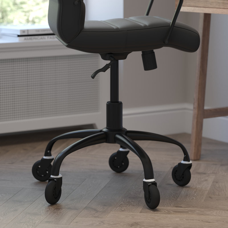 Mid-Back Executive Swivel Office Chair with Arms, and Transparent Roller Wheels, Black, Black