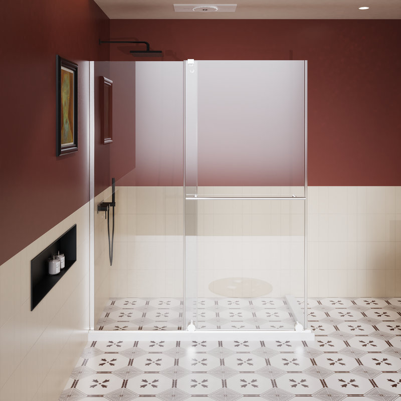 Porte de douche coulissante ajustable en verre avec poignée en acier inoxydable - conception à porte ou coulissante, largeur de 30 à 60 pouces, hauteur de 72 pouces