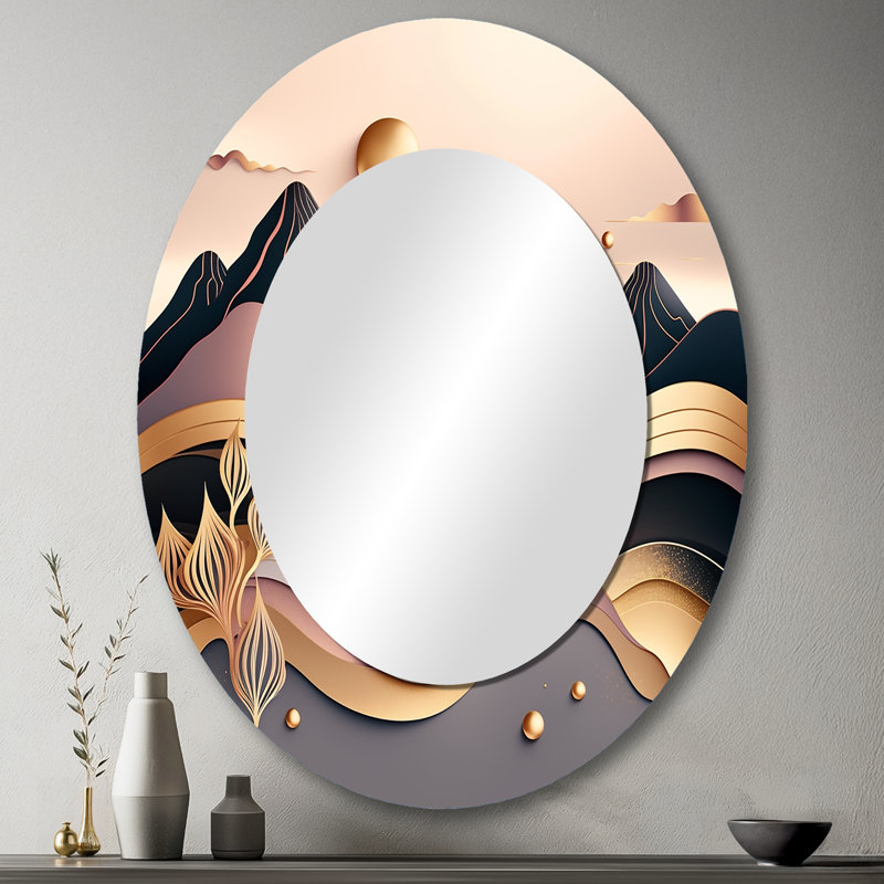 Miroir mural ovale moderne doré et métallique Beach View III, 43 po x 33 po