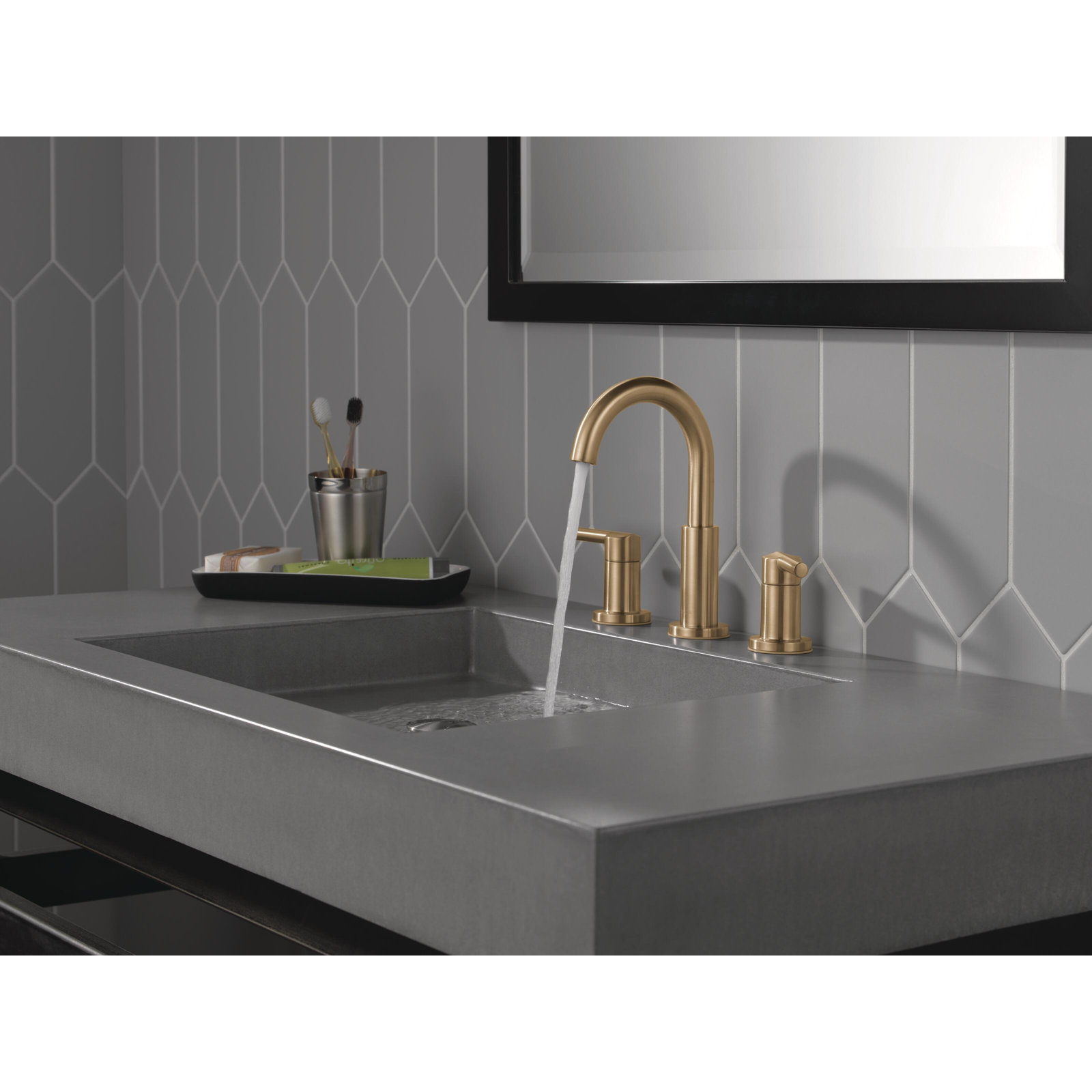 Nicoli Widespread Bathroom Faucet with Drain, Champagne Bronze