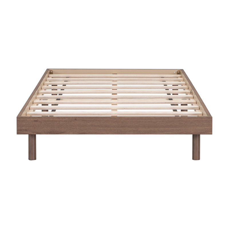 Wood Platform Bed with High Clearance and Underbed Storage, Low Profile Bed Frame without Headboard, Sturdy Wood Slat Support, No Box Spring Needed, Walnut, Twin