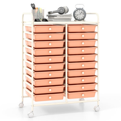  20-Drawer Rolling Storage Cart with Locking Wheels, Studio Organizer for Home, Office & Garage, Beige Frame, Peach