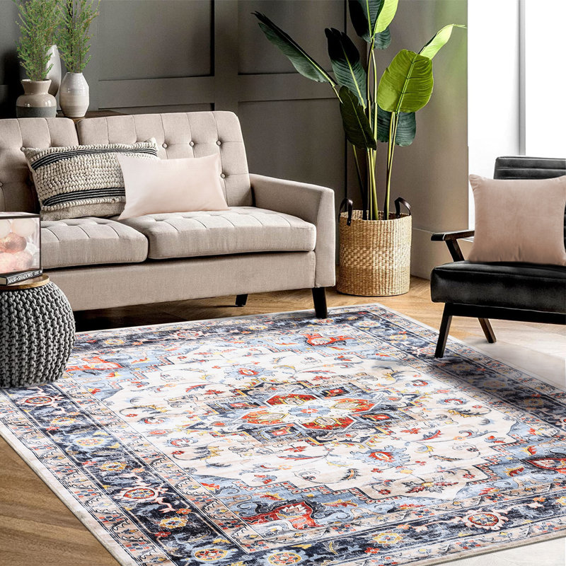 Dalpe Washable Floral Indoor Rug, Rectangle 9' x 12'