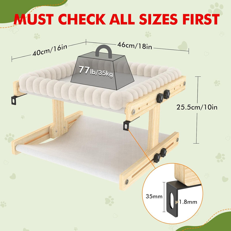 Perchoir pour chat pour chats de fenêtre Hamac Lit d'intérieur pour fenêtre Cadre en bois réglable Oiseau en train de bronzer