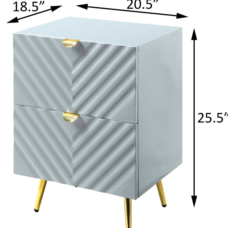 Table de chevet 2 en gris très lustré et style vague - Élégante chambre à coucher essentielle avec support en métal moderne