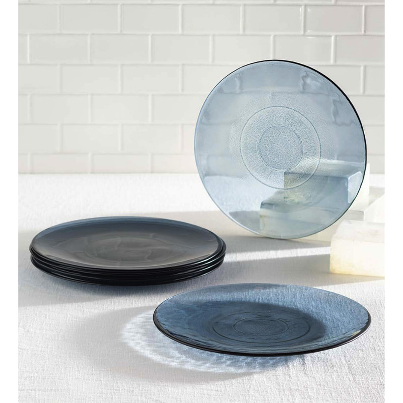 Ensemble de 6 assiettes en verre recyclé, Bleu