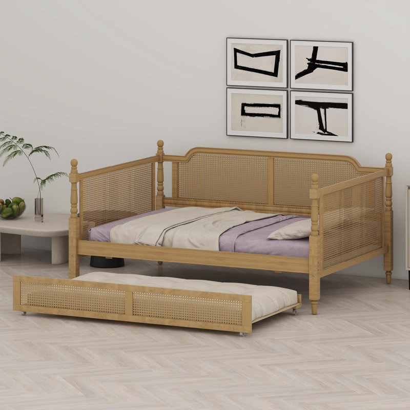 Classic Style Rattan Daybed with Extra Sleeping Trundle Ideal for Small Spaces