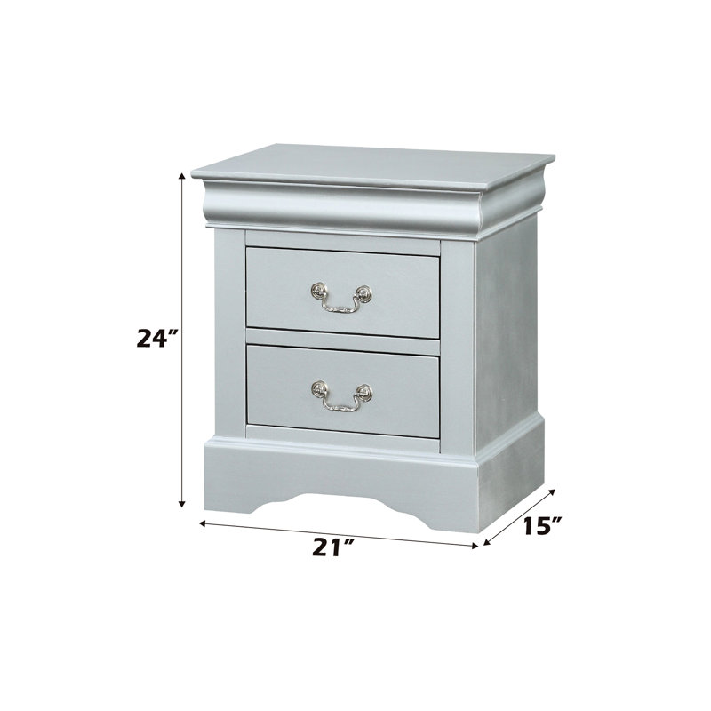 Platinum Nightstand With Practical Design - Ample Storage, Metal Glides, Synthetic Material, Silver Grey, 21" W X 24" H 15" D Stylish Grey In Two Spacious Drawers,