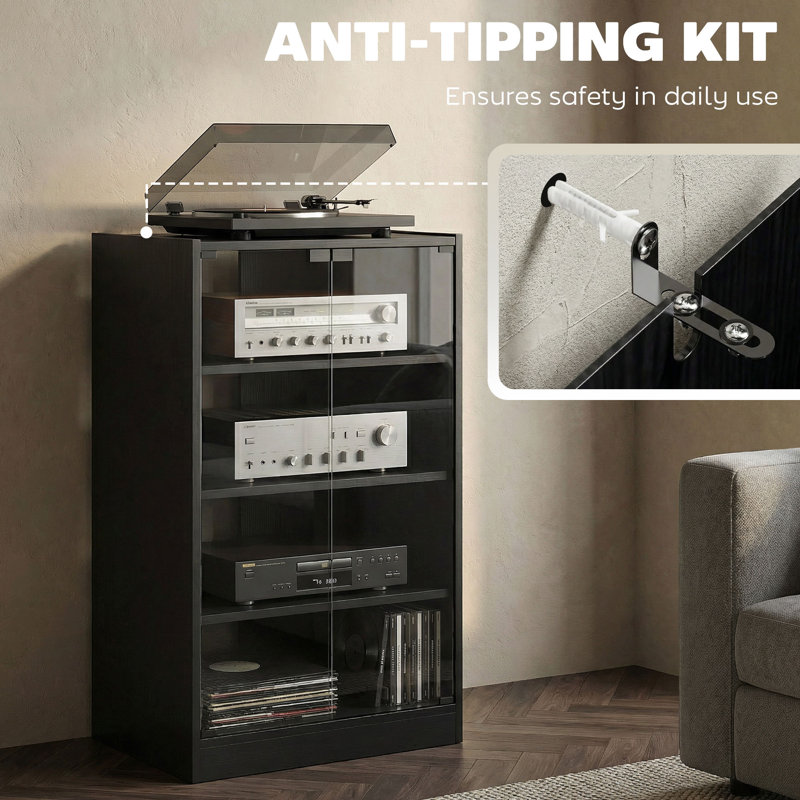 5-Tier Media Stand Cabinet with 3-Level Adjustable Shelves Black