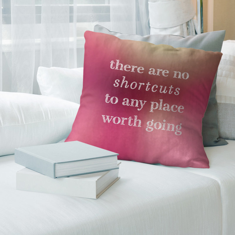 Housse de coussin en lin à l’écriture "no shortcuts", Beige / Noir, 18 po x 18 po