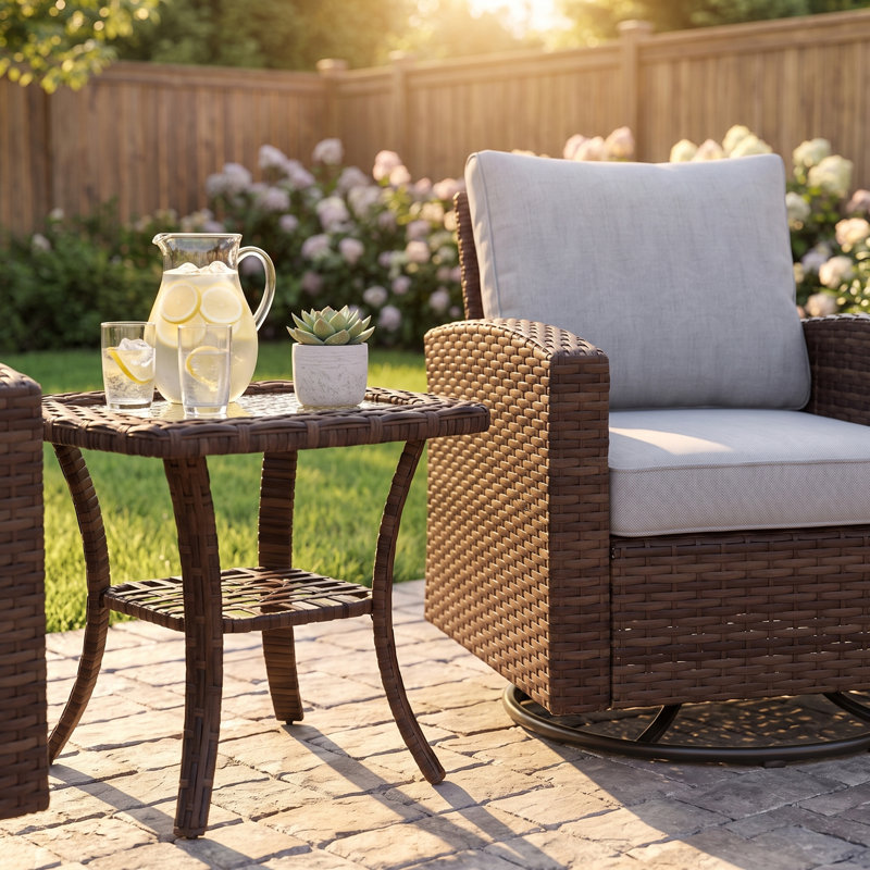 3 Pieces Wicker Patio Conversation Set With Cushioned Swivel Chairs, Gray