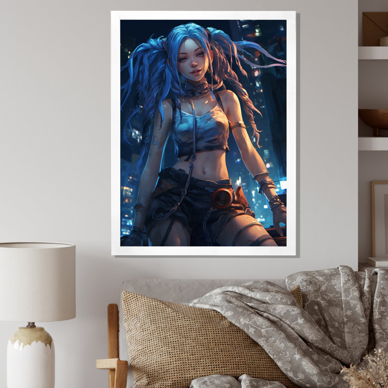 «Cool Urban Girl With Blue Dreadlocks», reproduction sur toile, H 20 po x l 12 po x P 1 po, Cadre simple blanc