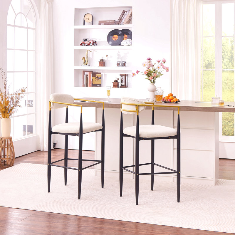 Tabouret de bar moderne rembourré avec accoudoirs dorés - hauteur de siège de 23 po, conception ergonomique, ensemble de 2