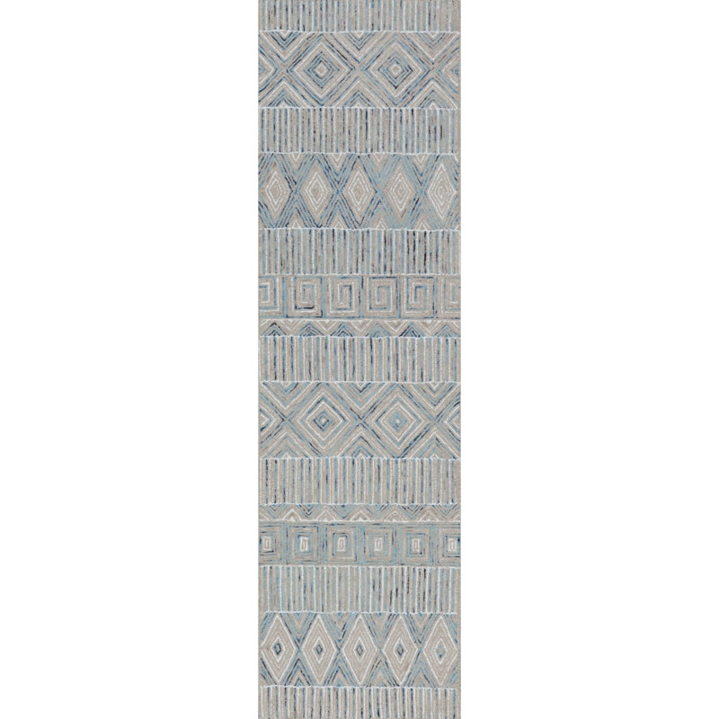 Odyssey Hand-Tufted Cut/Loop Pile Textured Geometric Wool Rug, 2'3" x 8'