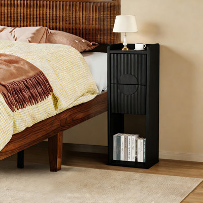 23.6" H 2 - Drawer End Table With Storage, Farmhouse Wooden Narrow Side Table