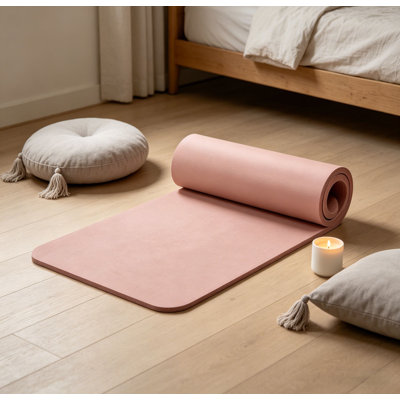 1 Inch Thick Non Slip Exercise Yoga Mat with Nylon Strap for Yoga Pilates and Fitness Workouts