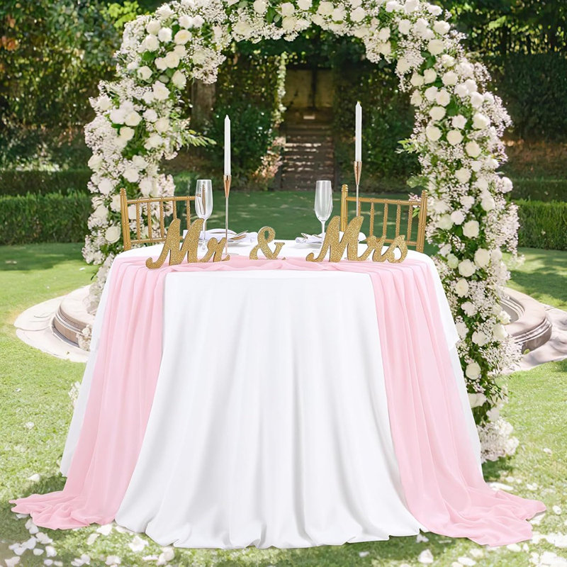 Chemin de table en mousseline de soie - rose - tissu romantique transparent, paquet de 2, pour mariage rustique, fête, anniversaire et décoration