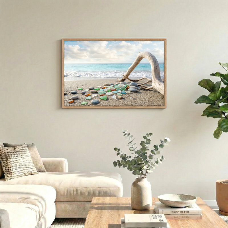 Ensemble de 1 tableau sur toile en verre de plage, 32"H x 48"W, Naturel