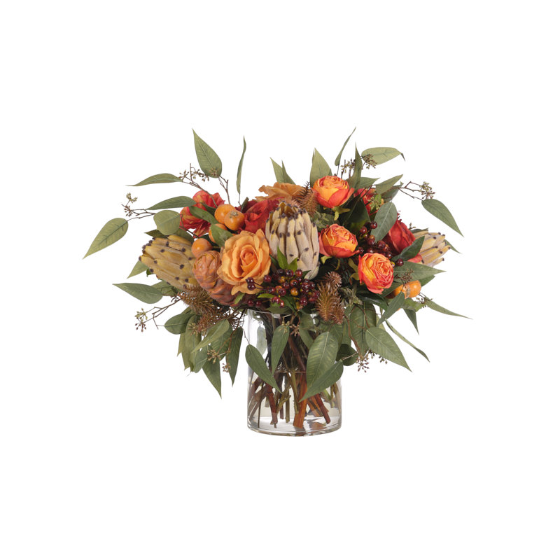 Rose Protea, Orange Yellow, Glass Cylinder, 22wx22dx18h