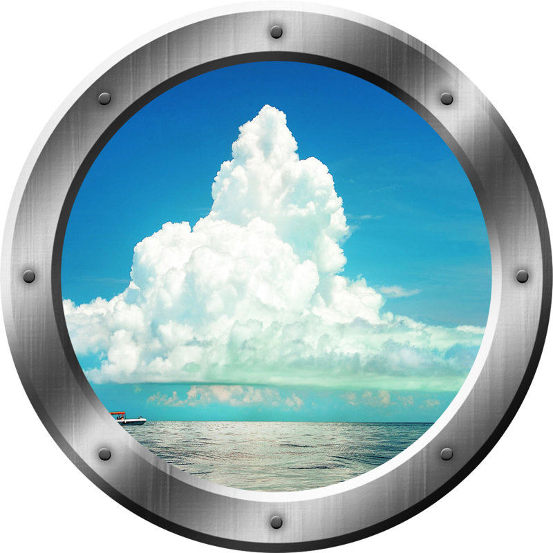 Décalcomanie murale en mer hublot 3d ocean, H 20 po x l 20 po x P 0,01 po, Argent