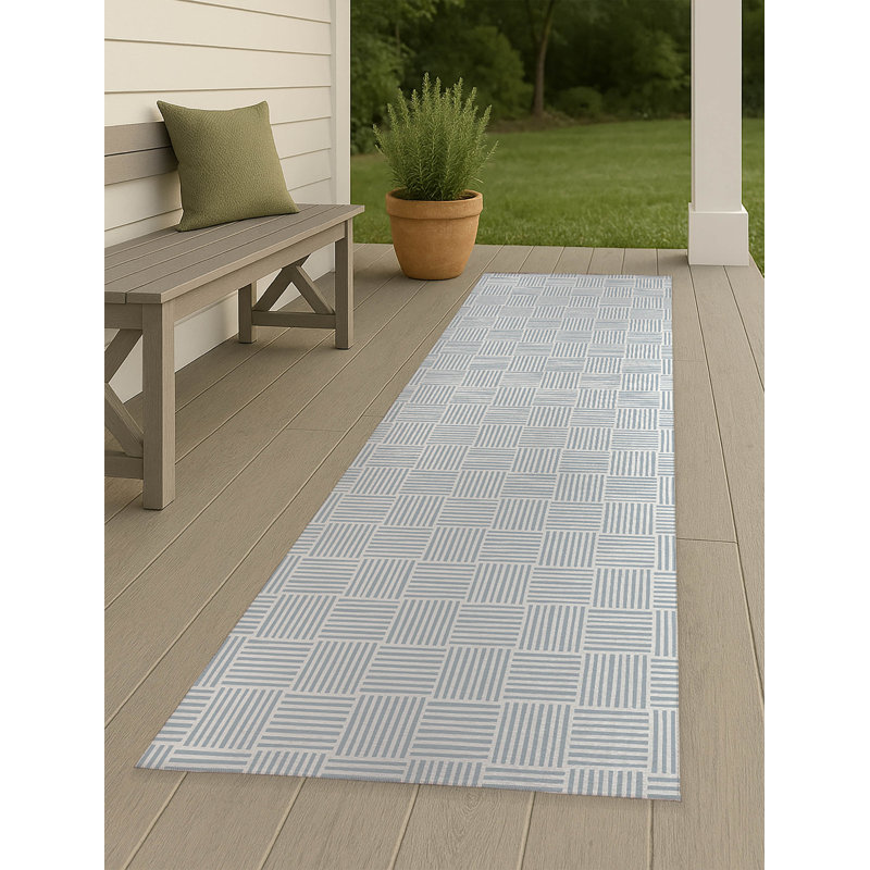 Gridblocked Non-Slip Outdoor Rug, Runner 2'6" x 8'