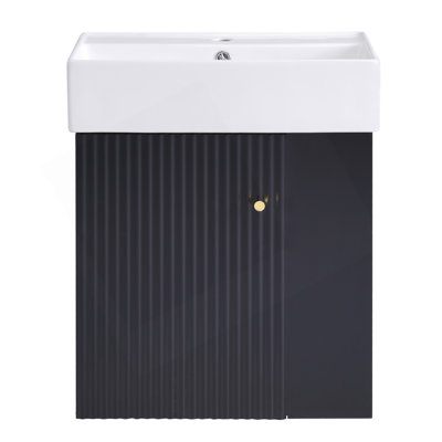 21.6 Inch Modern Floating Bathroom Vanity With Ceramic Basin And Right-Side Storage, Perfect For Small Bathrooms