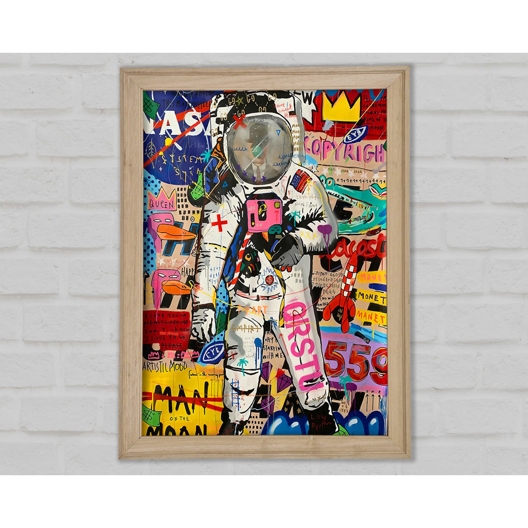 Space Man Graffiti Gerahmter Druck