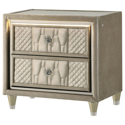 Lorient 2-Drawer LED Nightstand With USB Ivory And Camel