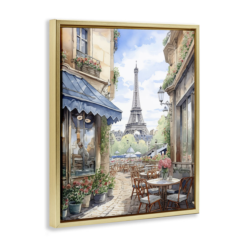 Cadre flottant Eiffel Tower City View, design par LSR Creative Studio, H 21 po x l 17 po, Cadre flottant métallique doré