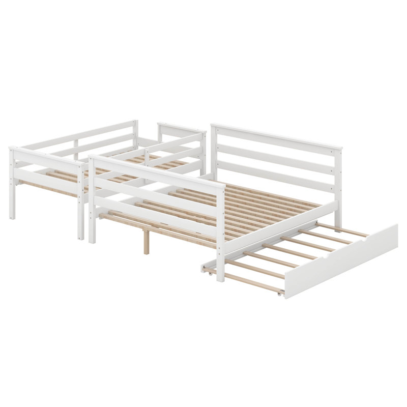 Lit simple superposé au-dessus de grand lit simple avec lit gigogne et échelle intégrée, lit superposé en bois avec garde-corps, peut être séparé en 3 lits