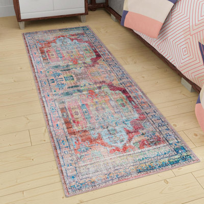 Engle Oriental Beige/Pink/Blue Area Rug