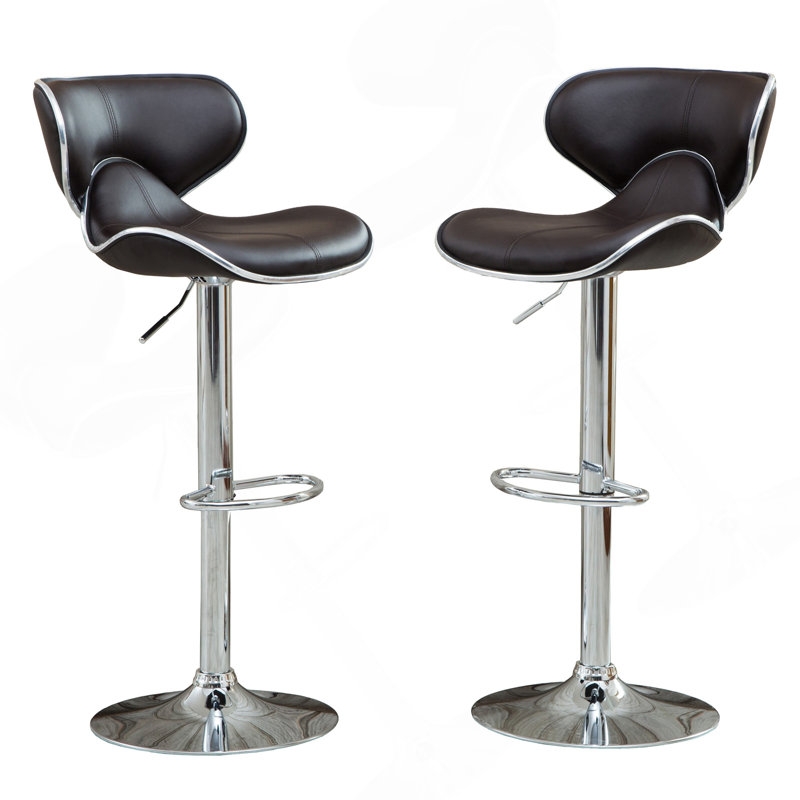 Ensemble de 2 tabourets de bar pivotants réglables Masaccio Airlift avec base chromée, brun foncé, Marron foncé
