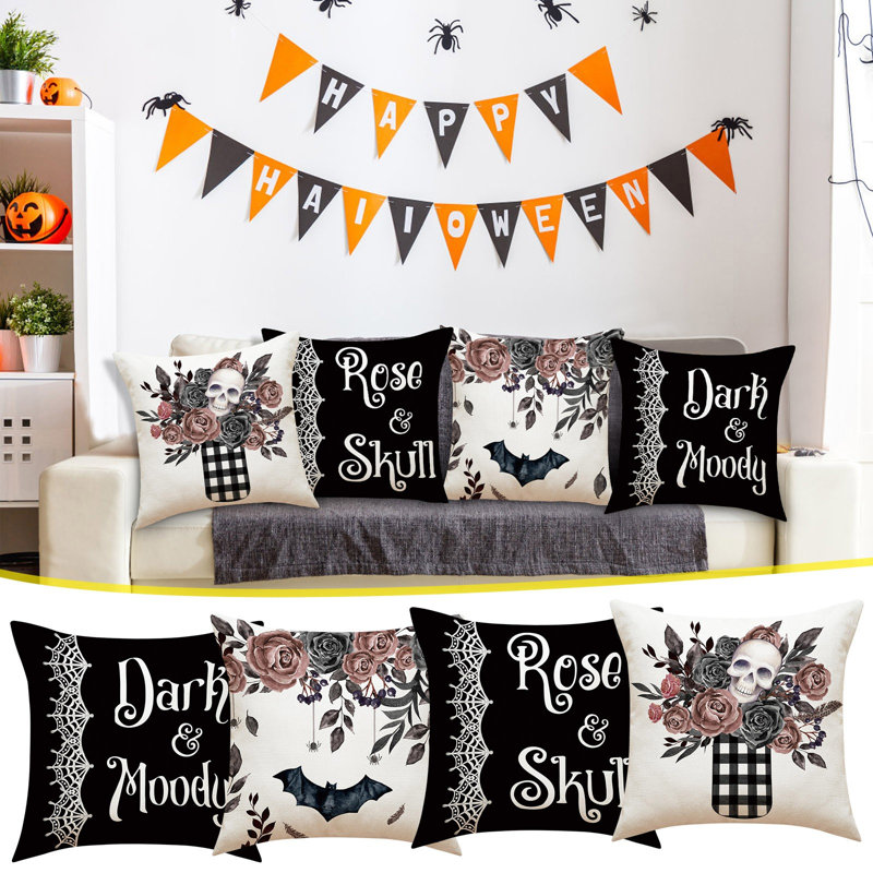 Housse de coussin en lin 4 pièces pour Halloween