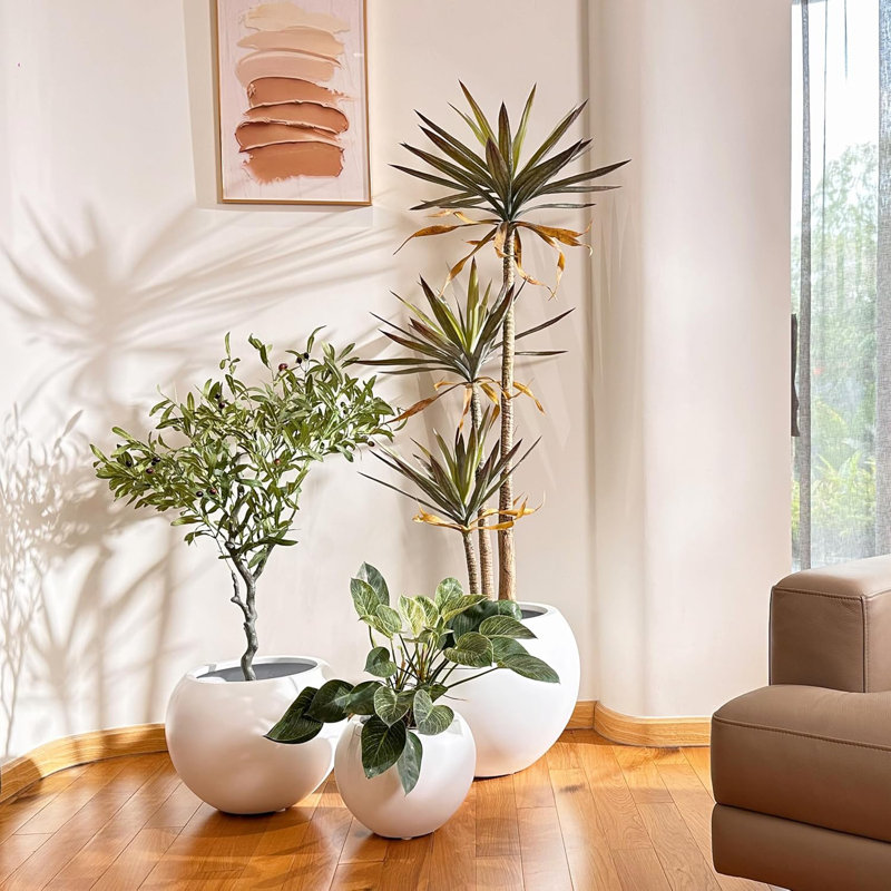 Pot à fleurs en strobone Kute Nest intérieur / extérieur - blanc Santorini P 16 po (ouverture 10,7 po), Blanc
