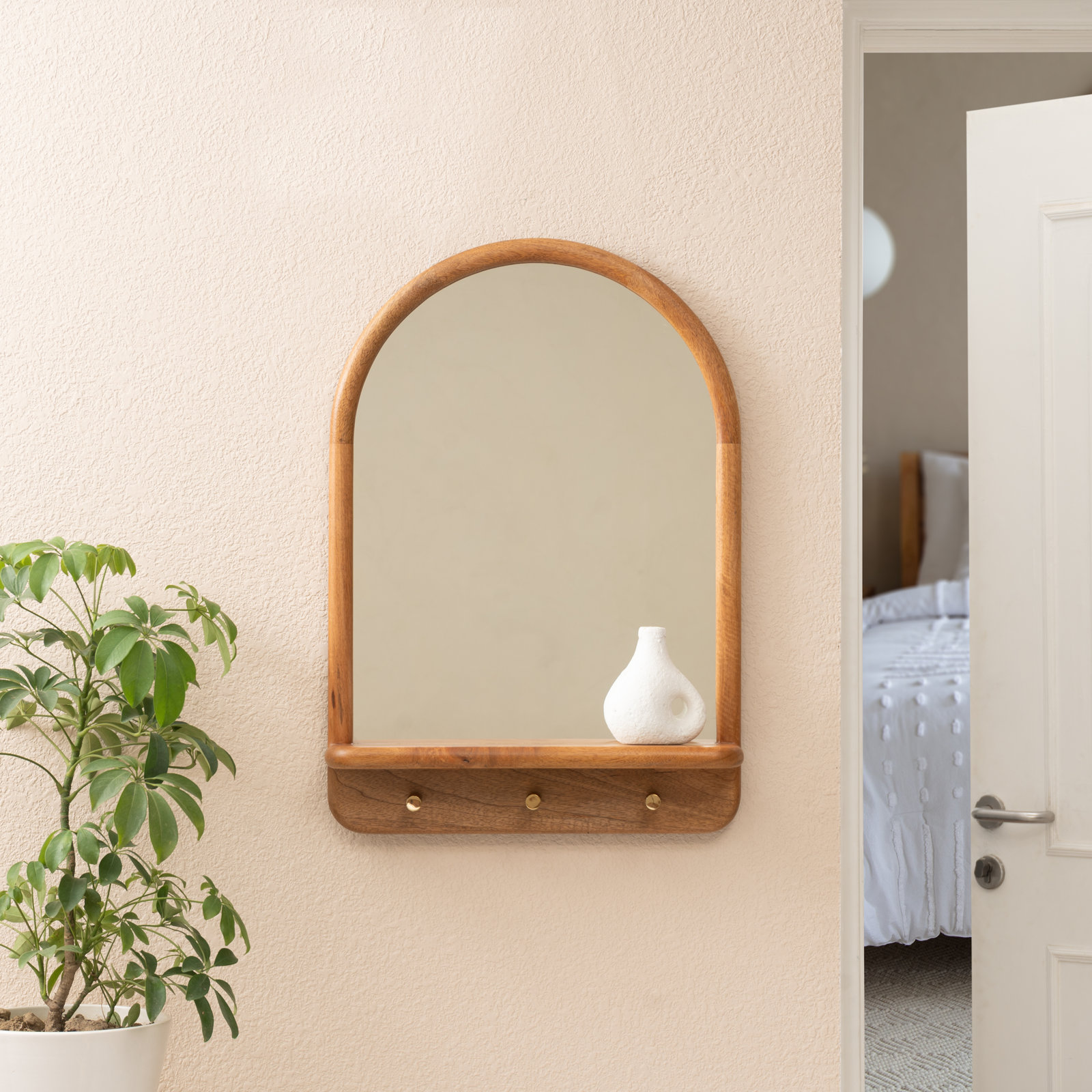 Erving Solid Wood Accent Wall Mirror, Mid Tone Honey