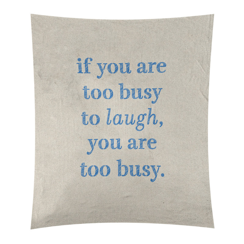 Tapisserie en polyester pour le temps pour les citations de rire, H 60 po x l 51 po, Blanc / Bleu