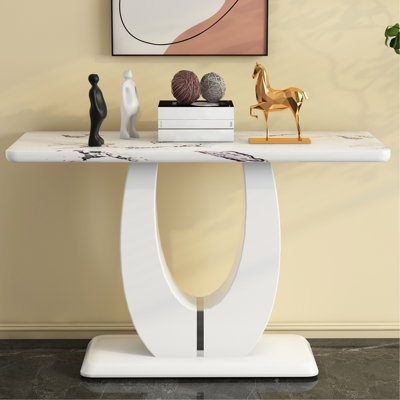 Fascinant table rectangulaire blanc brillant pour bureau, ordinateur - 48,4 po x 18,45 po x 28,68 48,4 po x 18,45 po x 28,68 po facile à installer