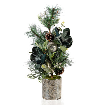 Décoration de table pin artificiel en pot avec ornements, H 24 po