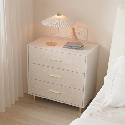 Modern White Chest Of Drawers, 3 Drawer Dresser With Gold Handles And Legs, Wooden Nightstand With Drawers, Narrow Accent Cabinet End Table For Living by Ebern Designs