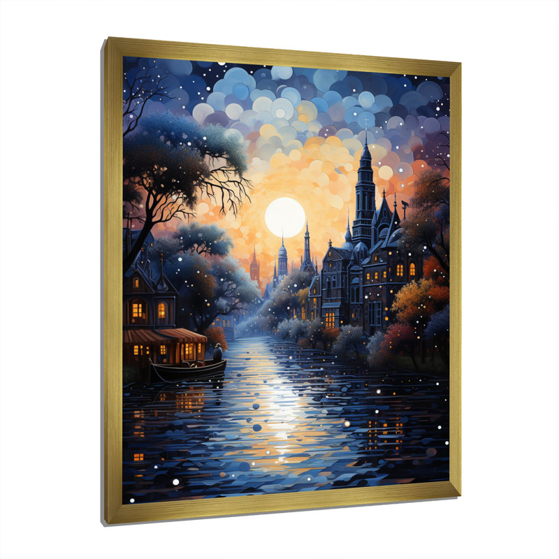 Impression sur toile Blue Canal, H 20 po x l 12 po x P 1 po, Encadrement doré